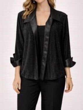 R&M Collection Sparkly Black Evening Jacket Feat Pointed Collar,front Satin(743)